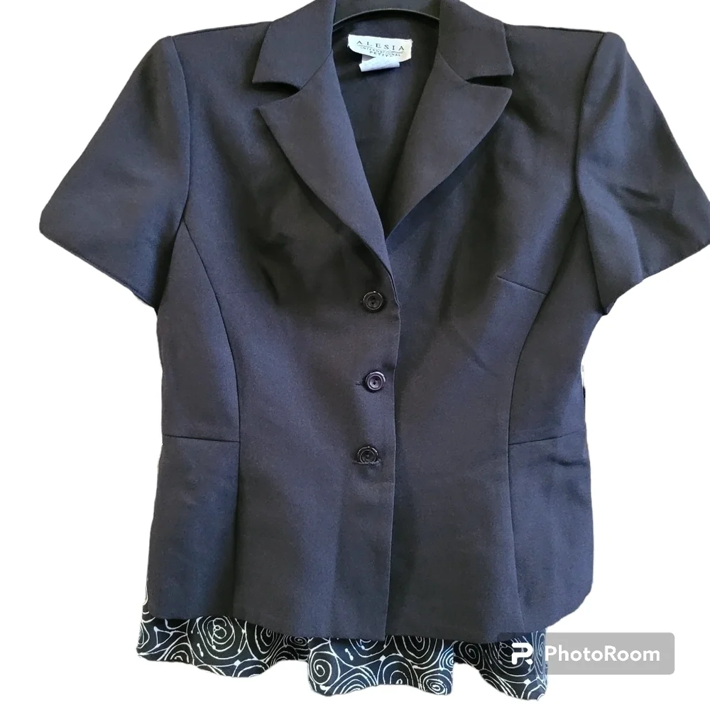 Black Top Black/Cream Midi Skirt Office Suit Scarf Coordinated Set - Picture 1 of 6